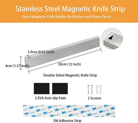 Magnetic Knife Holder for Wall, 12 Inch Double Sided Magnetic Knife Strip for Fridge, Stainless Steel Magnet Knife Holder Used as Kitchen Utensil holder/Home Organizer/Art Supply Organizer