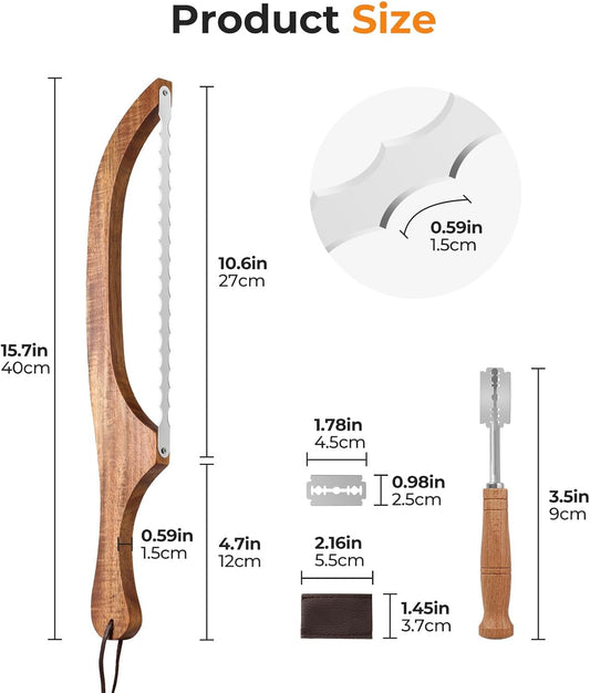 Mooues Bread Knife Set, Acacia Wood(15.7") - Double Serrated Bread Knife for Homemade Bagels, Baguettes and More - Sourdough Bread Slicer, Cuts Thin, Even Slices - Premium Stainless Steel