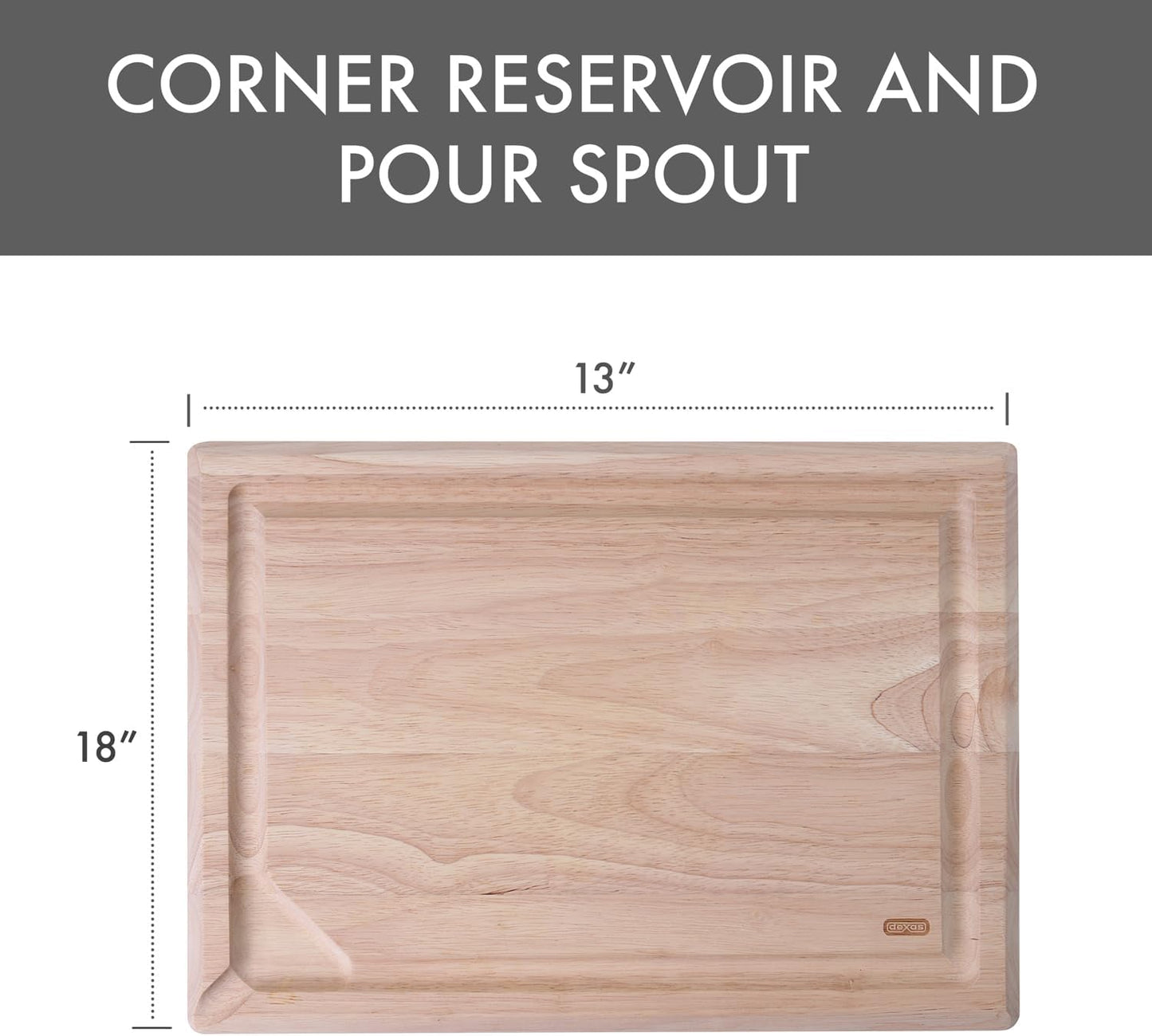 Dexas Rubberwood Pour Spout Cutting Board – 21" x 15" x 1" | Juice Groove, Easy-Pour Corner, Heavy-Duty Wood Board for Carving & Chopping