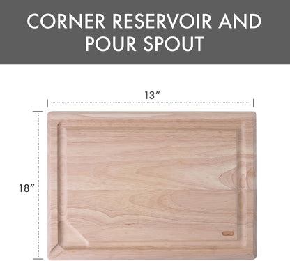 Dexas Rubberwood Pour Spout Cutting Board – 21" x 15" x 1" | Juice Groove, Easy-Pour Corner, Heavy-Duty Wood Board for Carving & Chopping