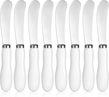 Patelai 8 Pcs Butter Spreader Knives, Stainless Steel Butter Knife with White Porcelain Handles Multipurpose Cheese Spreader for Kitchen Use for Soft Cheese, Jam, Charcuterie, Pastry, 5.74 Inch