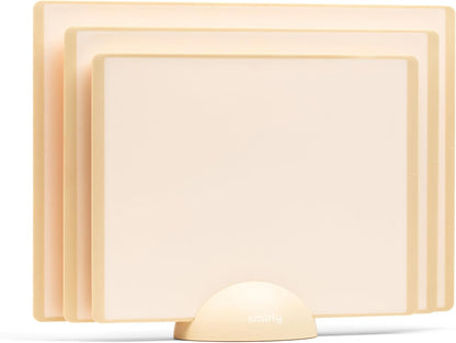 SMIRLY Plastic Cutting Board Set with Holder 3 Pieces, Non-Slip Dishwasher Safe Chopping Boards for Kitchen, Black & White