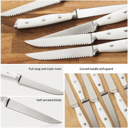 Alata 8-Piece Steak Knives Set, 4.7 Inch with Serrated Edge Razor-Sharp Dinner Knives, Full-Tang Construction