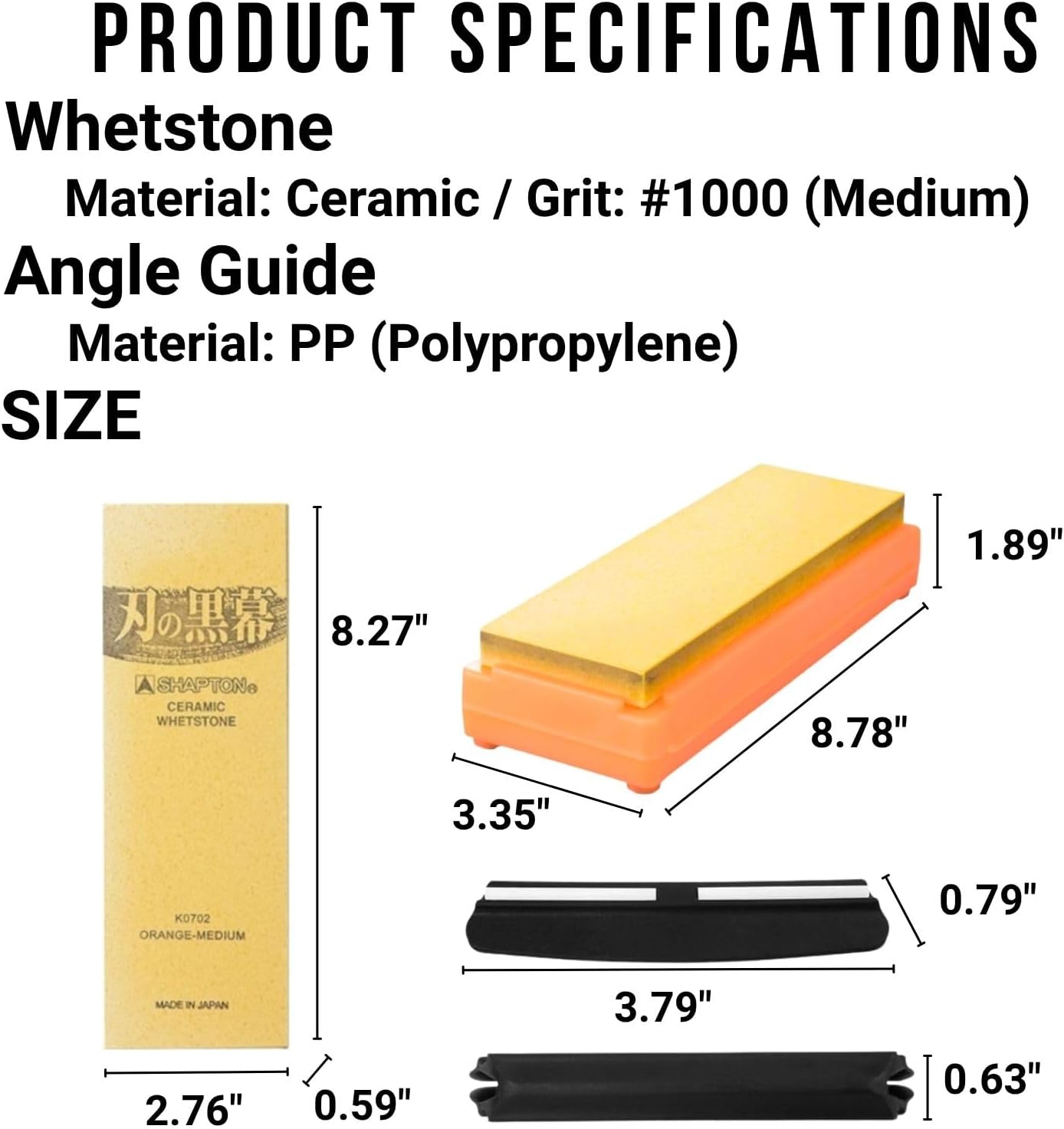 Shapton, Whetstone Orange & Angle Guide, Knife Sharpening K0702 Blade, Grit 1000, #1000, Medium