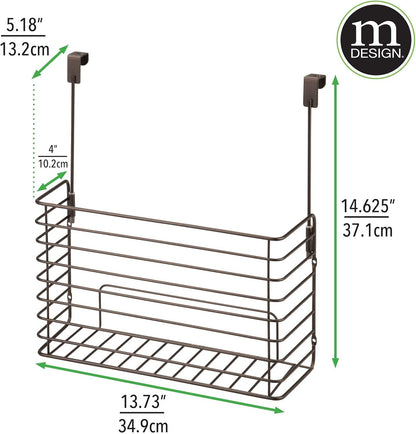 mDesign Over The Cupboard Hanging Storage Basket – Metal Bakeware Organiser and Cutting Board Holder – Excellent Kitchen Storage Solution – Bronze