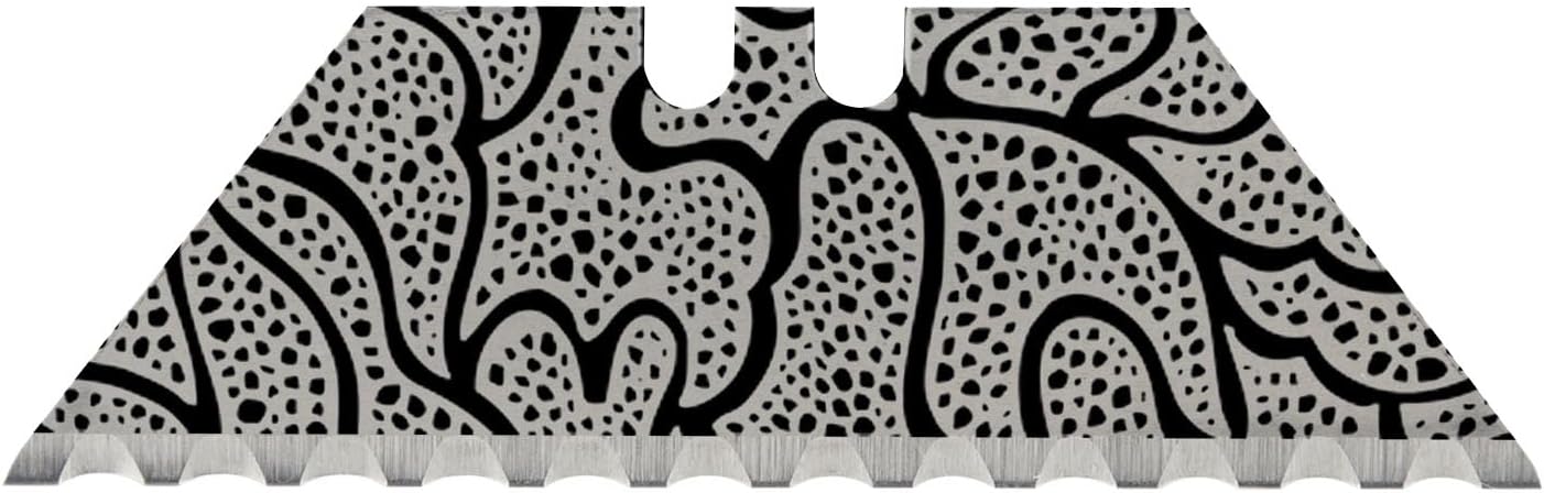 NDZ Performance Serrated Steel Blade Replacement for Utility Knife & Box Cutters, Custom Double Sided Laser Engraved Designs, Silver - Skull - 3 Pack