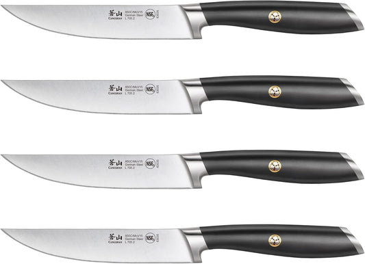 Cangshan L Series 4-Piece Fine-Edge Steak Knife Set, Forged German Steel, Black, 1026931