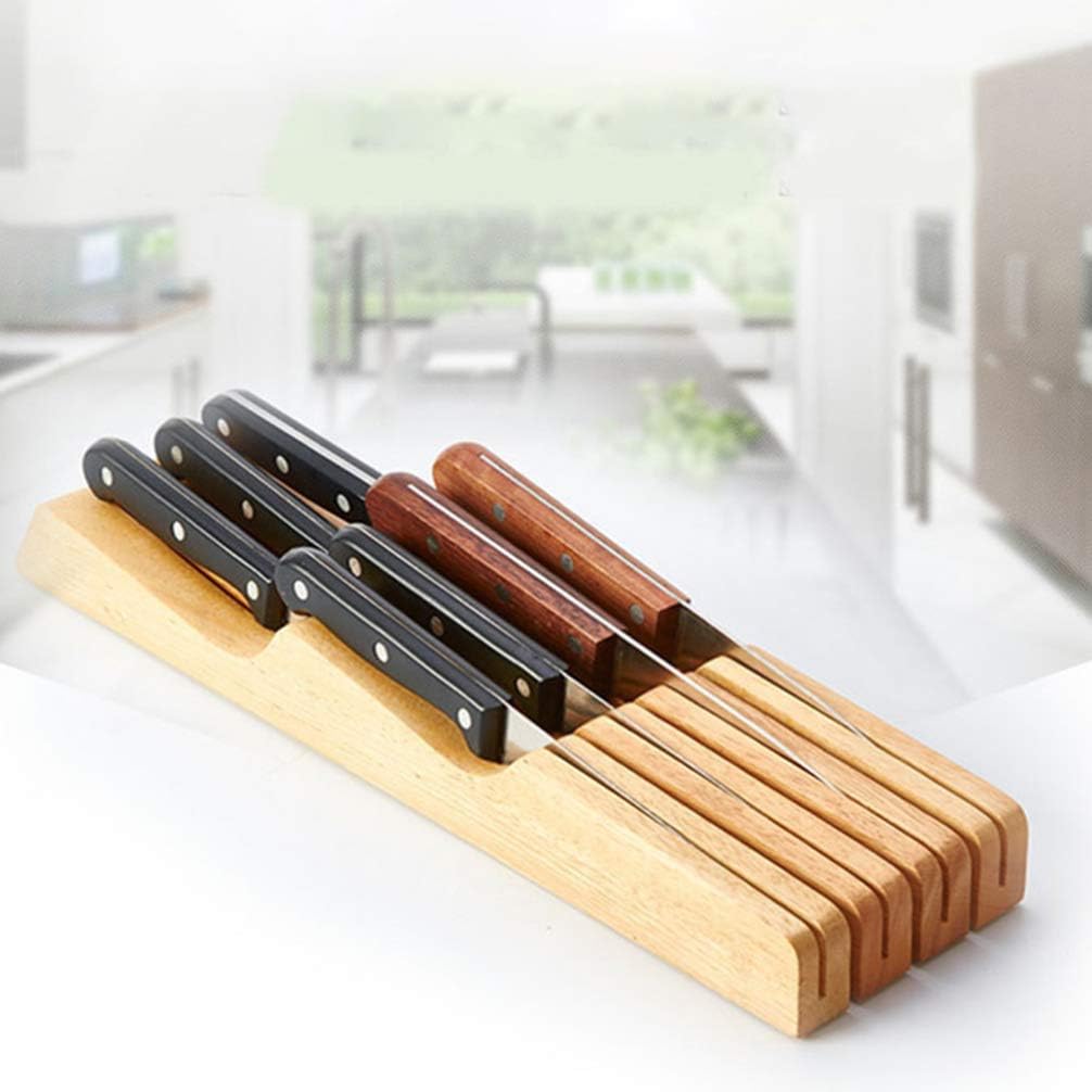 Hemoton Beech Wood Knife Holder Drawer Insert Compact Knife Organizer for Kitchen Storage and Space Saving