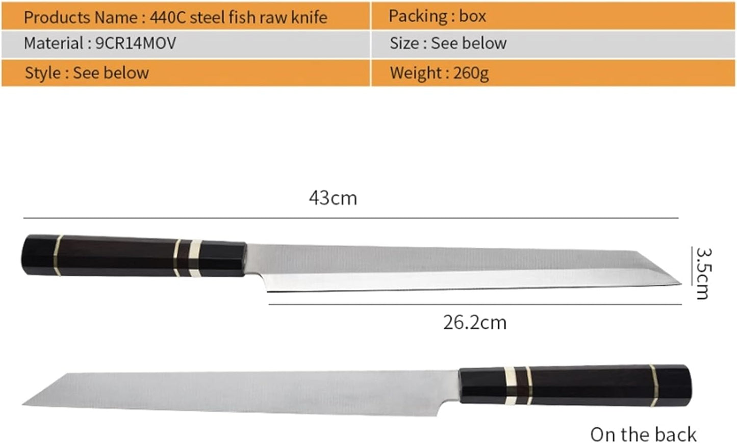 440C Salmon Sushi Knives stainless steel High-carbon Sashimi Fish Fillet Knife slicing blade fish knife chef knife