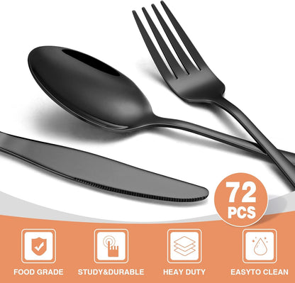 Black Silverware Set, Umite Chef 49-Piece Flatware Set with Drawer Organizer, Durable Stainless Steel Cutlery Set for 8, Tableware Eating Utensils with Steak Knives for Home Restaurant