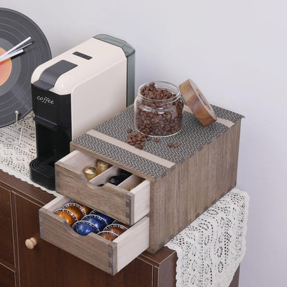 DDYURI Drawer Organizer Coffee Pod Holder - Kitchen Cutlery Storage Accessories/ K-Cup Drawers with Detachable Wooden Partition - Coffee Capsules Organization Counter - Wood desktop Small Cabinets