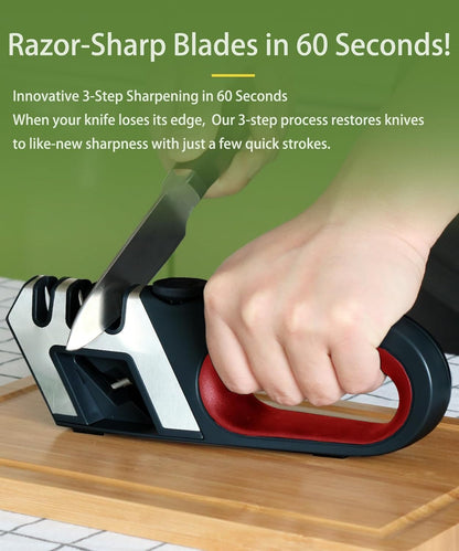Hand held Knife Sharpener for Kitchen Knives - Scissor sharpener Tool - Adjustable Custom Sharpening System for All Blades, Ergonomic Handle, Non-Slip Base - Afilador De Cuchillos