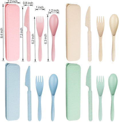 YDYTOP Reusable Travel Utensils Set with Case, Pink Wheat Straw Portable Knife Fork Spoons Tableware, Eco-Friendly BPA Free Cutlery for Kids and Adults as Travel Picnic Camping Utensils