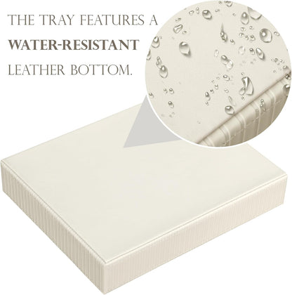 HofferRuffer Faux Leather Vanity Tray, Elegant Desktop Storage Organizer, Decorative Catchall for Perfume, Bathroom Valet, Nightstand or Dresser, 10.2 x 8.4 x 1.8 inches (Grey Stripe)