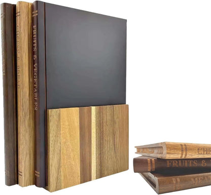 Rectangular Book Cutting Board Set of 3 for Kitchen, Wooden Carving Board with Stand, Easy to Store Serving Board, Reversible Butcher Block for Meat Cheese Bread