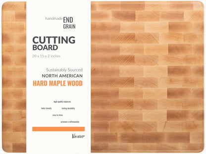 Vandroop Maple Wood End Grain Cutting Board for Kitchen - Square Wooden Maple Heavy Butcher Block Chef's Board 14x14x2”- Reversible End-Grain Chopping Board with Finger Grips