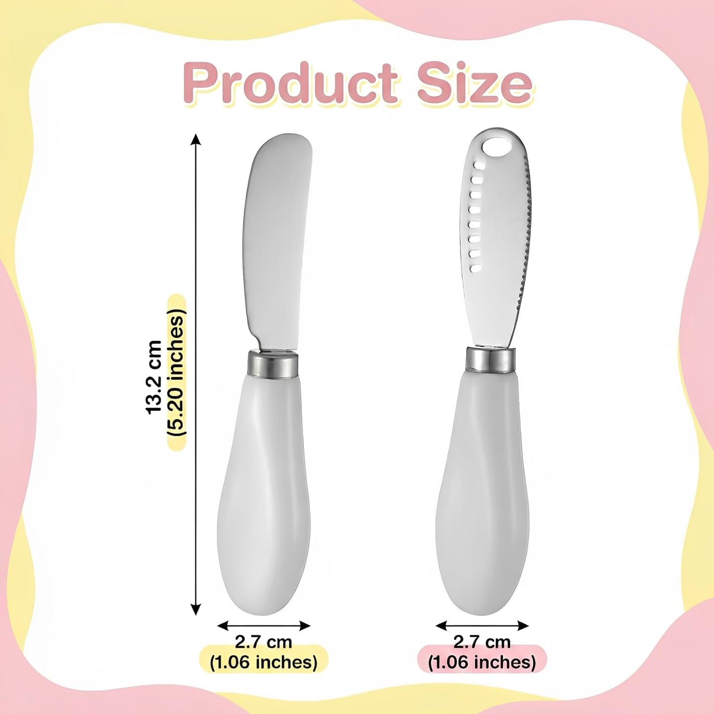 Cheese Spreader Knives, Stainless Steel Butter Knife with Porcelain Handles Cheese Butter Spreader Knives for Kitchen, Butter-Knife with Holes in Blade for Soft Jam, Charcuterie, Pastry