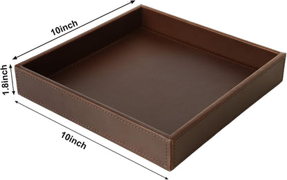 HofferRuffer Faux Leather Vanity Tray, Elegant Desktop Storage Organizer, Decorative Catchall for Perfume, Bathroom Valet, Nightstand or Dresser, 10.2 x 8.4 x 1.8 inches (Grey Stripe)