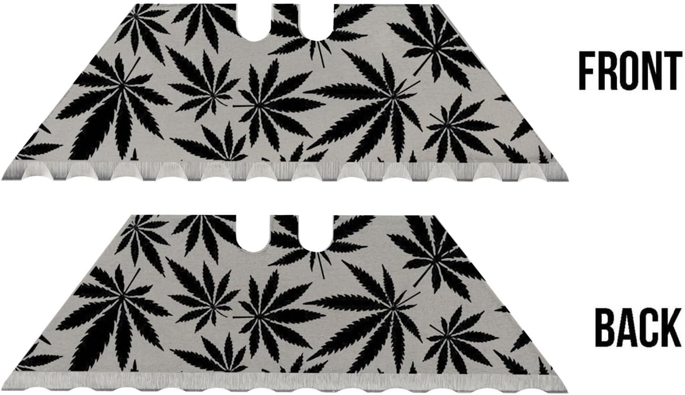 NDZ Performance Serrated Steel Blade Replacement for Utility Knife & Box Cutters, Custom Double Sided Laser Engraved Designs, Silver - Skull - 3 Pack