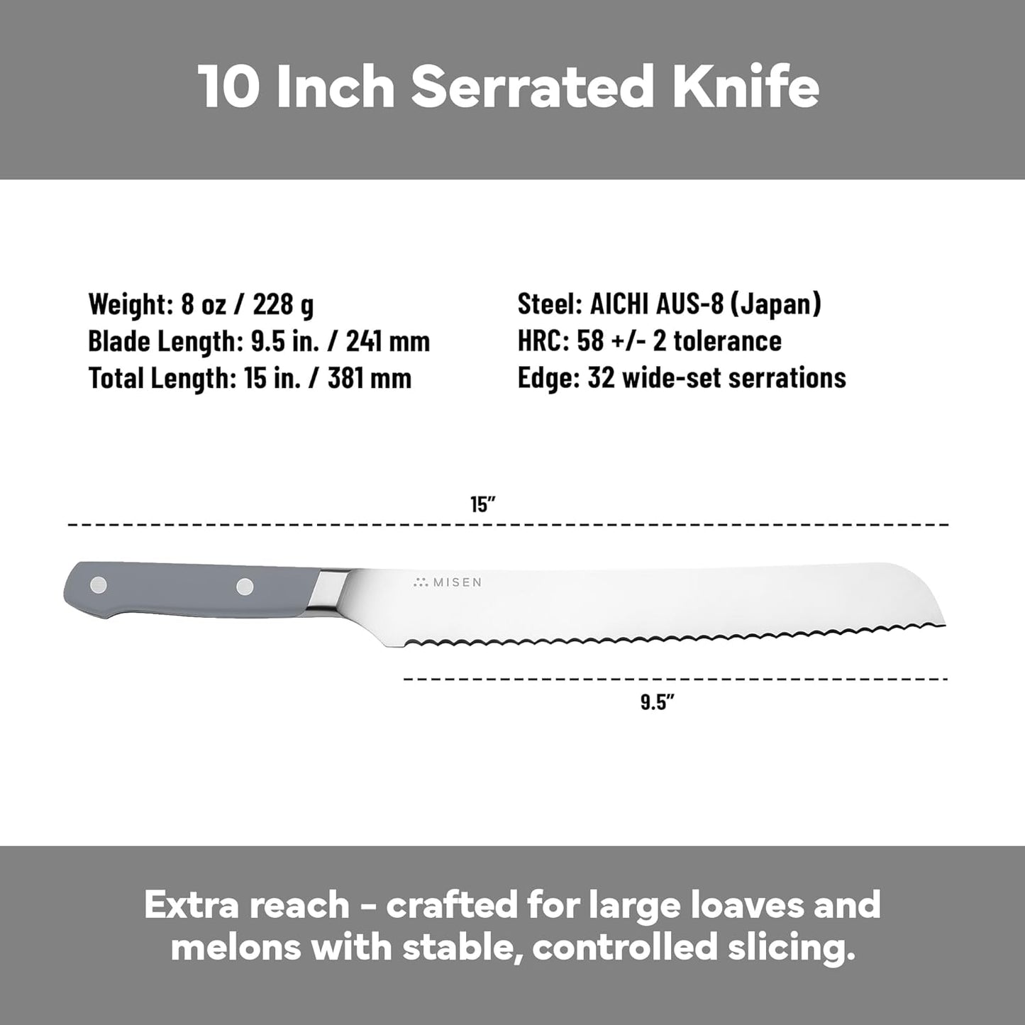 Misen Serrated Bread Knife - High-Carbon Japanese AUS8 Steel - Perfect for Soft Foods, Bread, Pastries, and Fruits - Verstatile Slicer, Razor-Sharp Edge, Durable Blade, Ergonomic Handle - 5", Blue