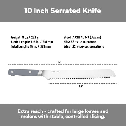 Misen Serrated Bread Knife - High-Carbon Japanese AUS8 Steel - Perfect for Soft Foods, Bread, Pastries, and Fruits - Verstatile Slicer, Razor-Sharp Edge, Durable Blade, Ergonomic Handle - 5", Blue
