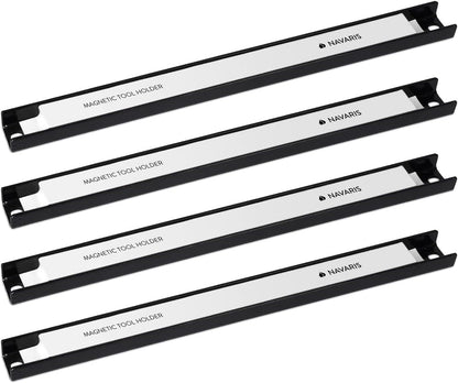 Navaris Set of 4 Magnetic Tool Holder Rack - 12 Inch Heavy Duty Garage Wall Holder Strip for Tools - Tool Bar with Magnet for Screwdriver, Wrench