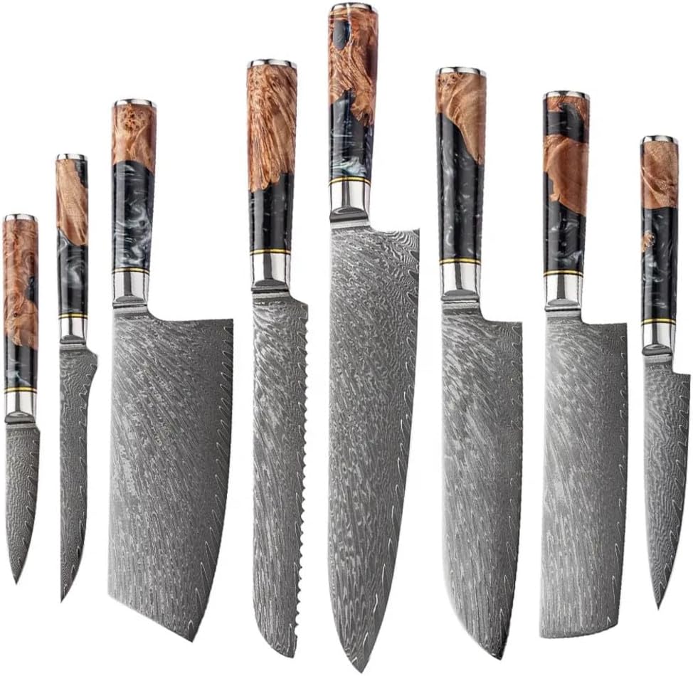 7” Nakiri Knife – Damascus Steel Kitchen Knife with 9Cr18MoV Core, Japanese Vegetable Chef Knife, Ultra Sharp Chopping Knife with Black Burl Wood Ergonomic Handle