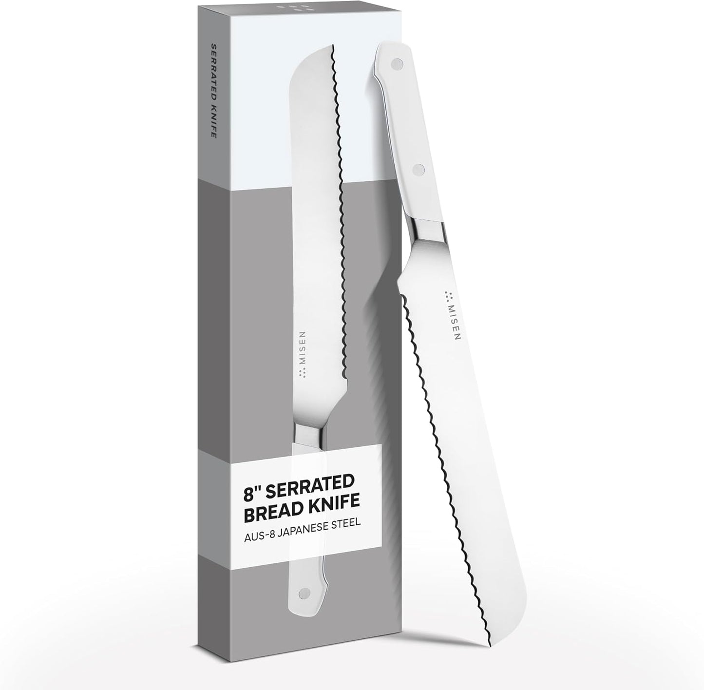 Misen Serrated Bread Knife - High-Carbon Japanese AUS8 Steel - Perfect for Soft Foods, Bread, Pastries, and Fruits - Verstatile Slicer, Razor-Sharp Edge, Durable Blade, Ergonomic Handle - 5", Blue
