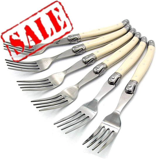 KeepingcooX® Laguiole Steak Knife with Ivory Handle, Serrated Blade, Stainless Steel Dinnerware/Tableware/Flatware/Cutlery Set of 6, Gift Box, Reputable Global Manufacturer with Certificate (GMC)