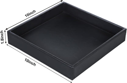 HofferRuffer Faux Leather Vanity Tray, Elegant Desktop Storage Organizer, Decorative Catchall for Perfume, Bathroom Valet, Nightstand or Dresser, 10.2 x 8.4 x 1.8 inches (Grey Stripe)