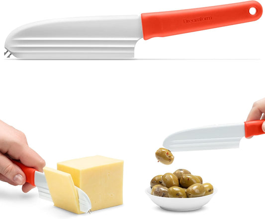 Dreamfarm Knibble Lite 3-In-1 Non-Stick Cheese Knife for Charcuterie, Slicing, Spreading, with Built-In Fork to Serve & Share Foods - 9" Black