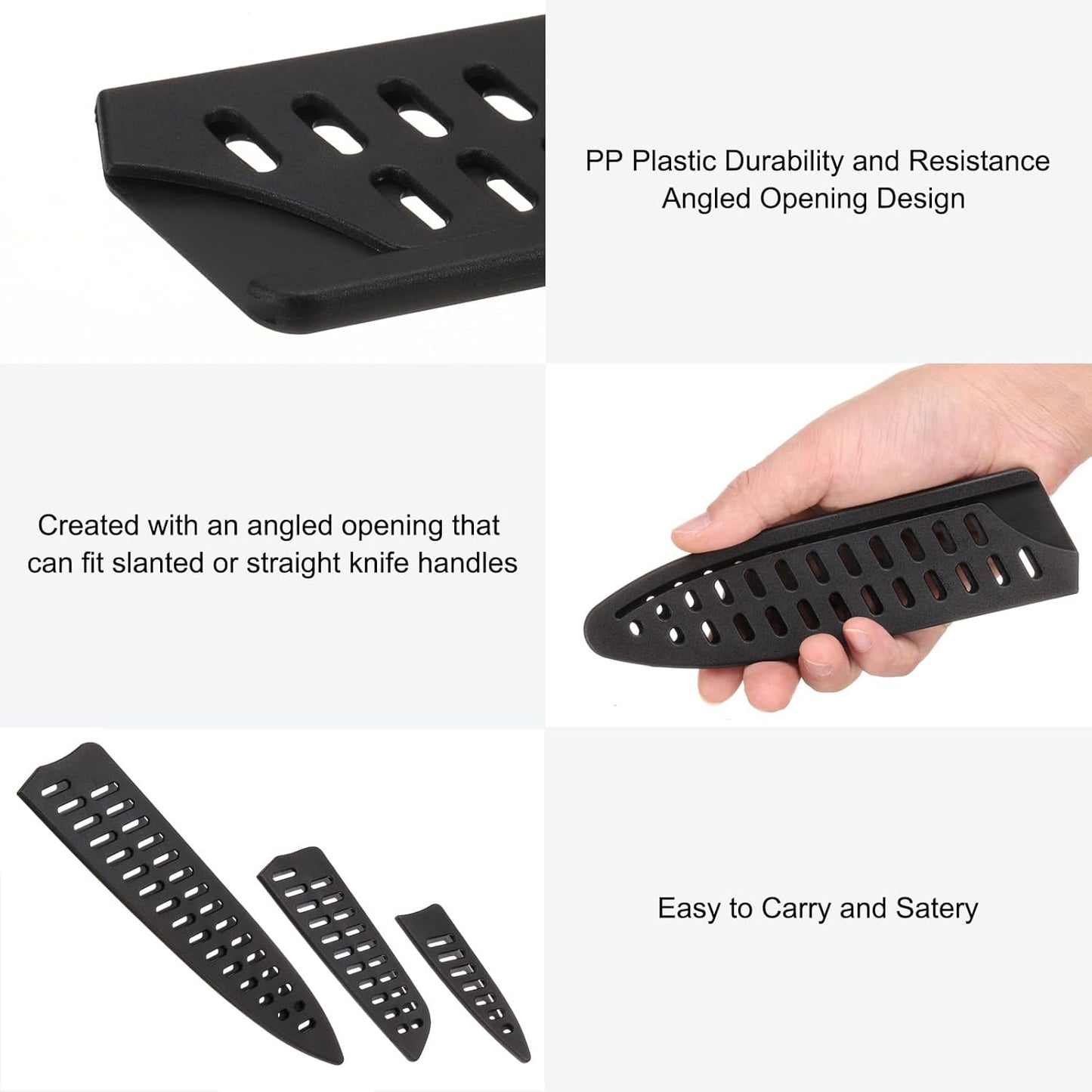 uxcell 6 Pcs Knife Cover Sleeves, 5.3" x 1" PP Knives Edge Guard Blade Protector Universal Knife Sheath for Home Kitchen, Black