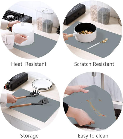 emolife Thick Silicone Mats for Kitchen Counter, 23.6"x15.7" Large Heat Resistant Mat for Countertop Protector, Non-Slip, Multipurpose Mat (Black)