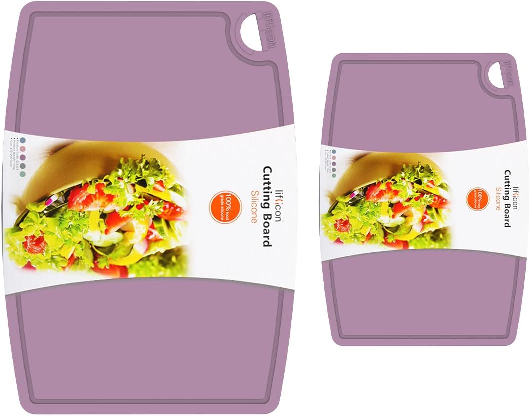 Liflicon Silicone Thick Cutting Boards Mats Set of 3 Foldable & Flexible Design Juice Grooves Easy Grip Handle Dishwasher Safe for Kitchen,BPA free Silicone Cutting Board-Light Green