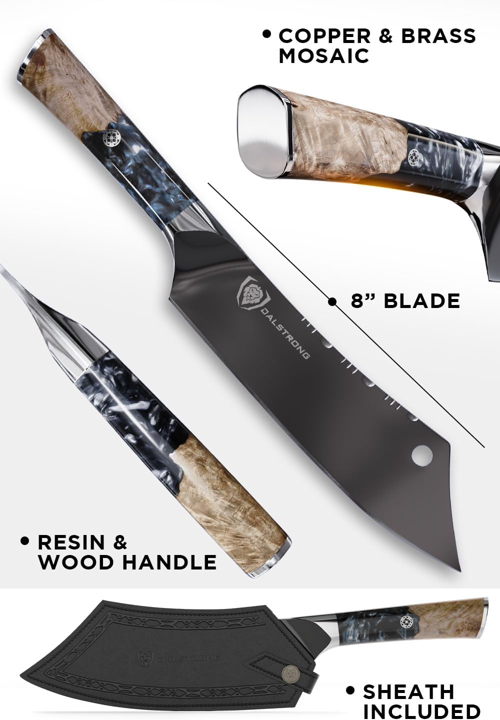 Dalstrong Chef & Cleaver Hybrid Knife - The 'Crixus' - 8 inch - Valhalla Series - 9CR18MOV HC Steel - Celestial Resin & Wood Handle - Razor Sharp Chef's Knife - w/Leather Sheath