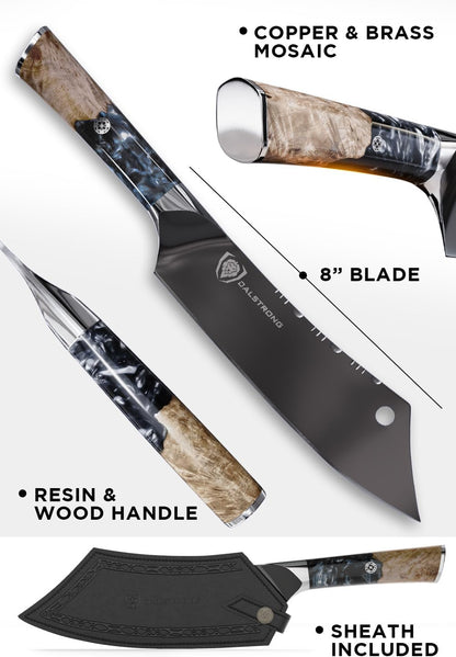 Dalstrong Chef & Cleaver Hybrid Knife - The 'Crixus' - 8 inch - Valhalla Series - 9CR18MOV HC Steel - Celestial Resin & Wood Handle - Razor Sharp Chef's Knife - w/Leather Sheath
