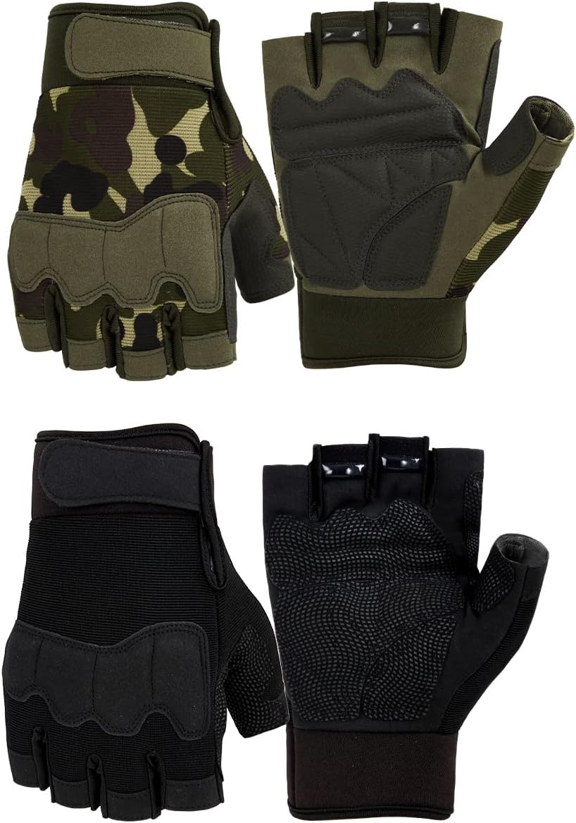 FIORETTO Fingerless Workout & Exercise Gloves for Gym, Weight Lifting, Airsoft, Shooting, Hunting, Hiking, Cycling, Driving, Motorcycle, Climbing M210603