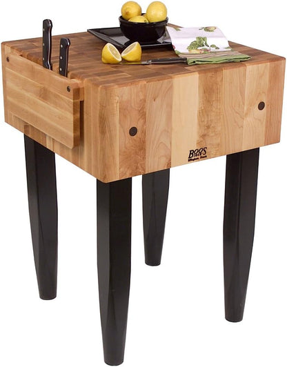 John Boos PCA2 Maple Wood End Grain Solid Butcher Block with Side Knife Slot, 24 Inches x 18 Inches x 10 Inch Top, 34 Inches Tall, Natural Maple Legs