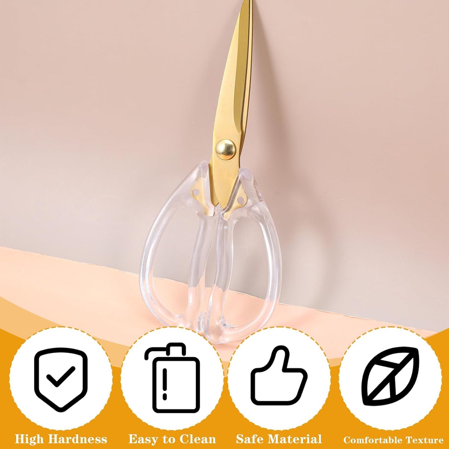 Kitchen Shears, 8 Inch Gold Scissor, Cooking Scissor, Cheese Scissors, Meat and Poultry Shears, Dishwasher Safe, Acrylic Handle Scissors, All Purpose Stainless Steel Utility Scissor（Clear）