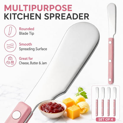 4PCS Stainless Steel Butter Knives Set: 6.3 Inch Cheese Spreader 304 Stainless Steel with Ergonomic Handle for Cheese, Butter & Jam (green)