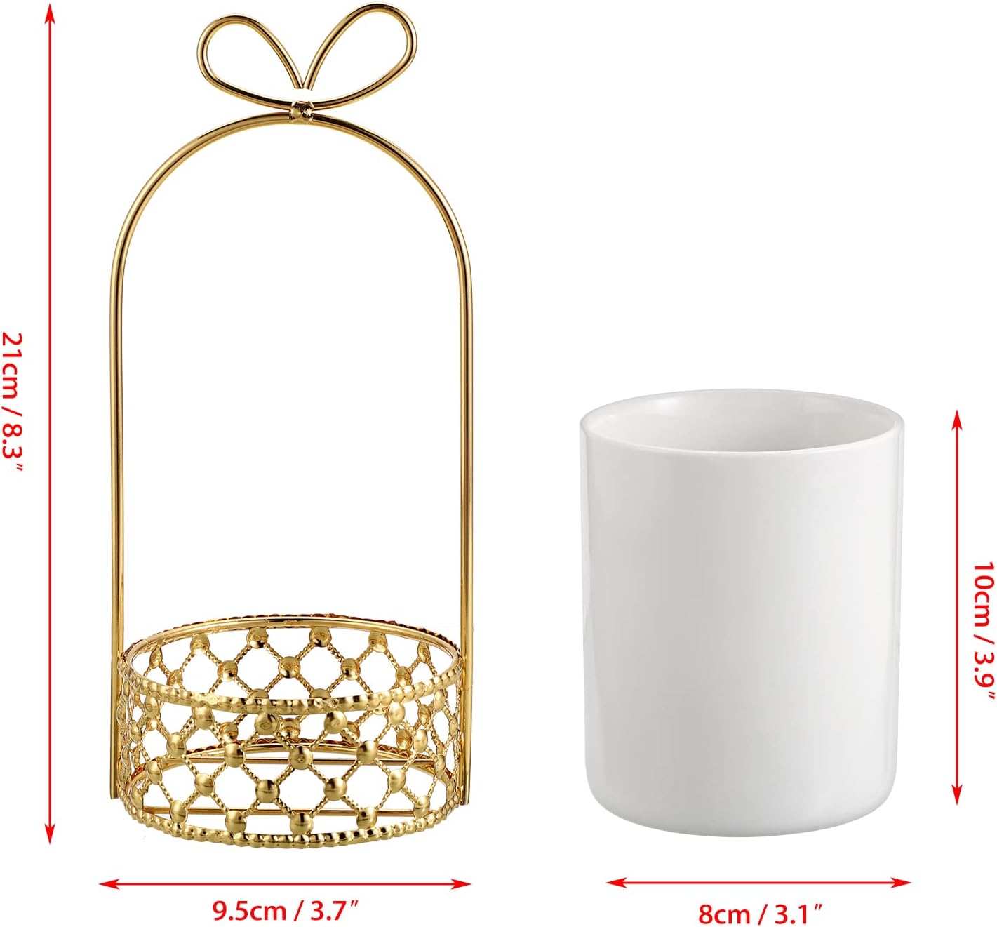 JUXYES Ceramic Silverware Holder For Tabletop, White Cutlery Holder With Golden Metal Bracket, Decorative Flatware Holder Countertop Utensil Holder Organizer for Wedding Kitchen Dining Tables