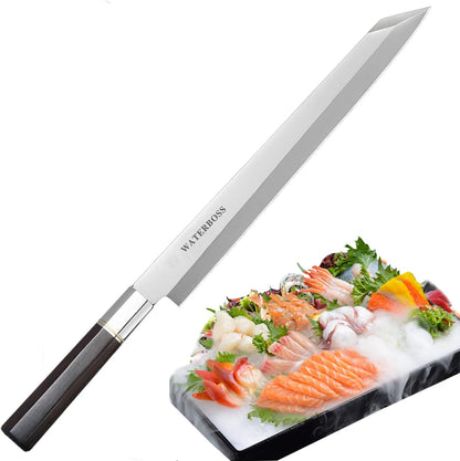 Waterboss,Japanese Sushi Chef Knife Salmon Knife Slicer Razor Sharp Sashimi Watermelon Knives, 5Cr15mov Stainless Steel Sashimi Yanagiba Knife, Maple Handle, 11.8inch (300mm)