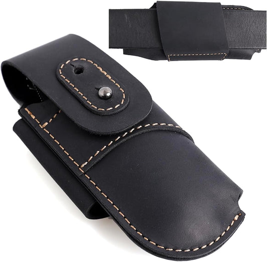 Topstache Leather Pocket Knife Sheath - Belt Loop EDC Belt Organizer - Horizontal Carry Knife Holder- Multitool Sheath with Two Snap Closure for Folding Knife, Darkbrown