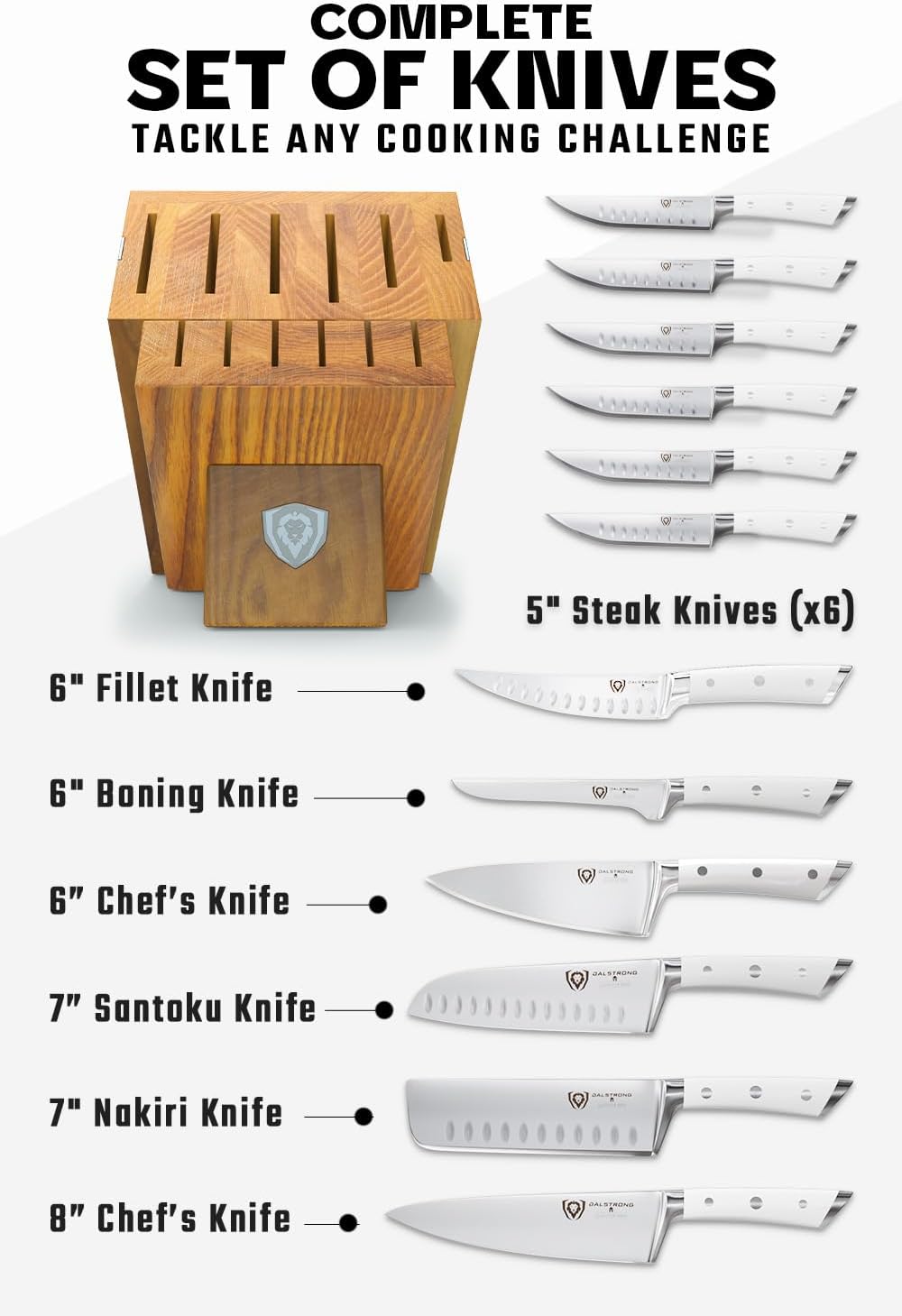 Dalstrong 18-Piece Gladiator Colossal Knife Block Set — German High-Carbon Steel, Full-Tang, Hand-Sharpened — For Home Chefs, Wedding Registries & Serious Kitchens — Acacia Wood Block, NSF Certified