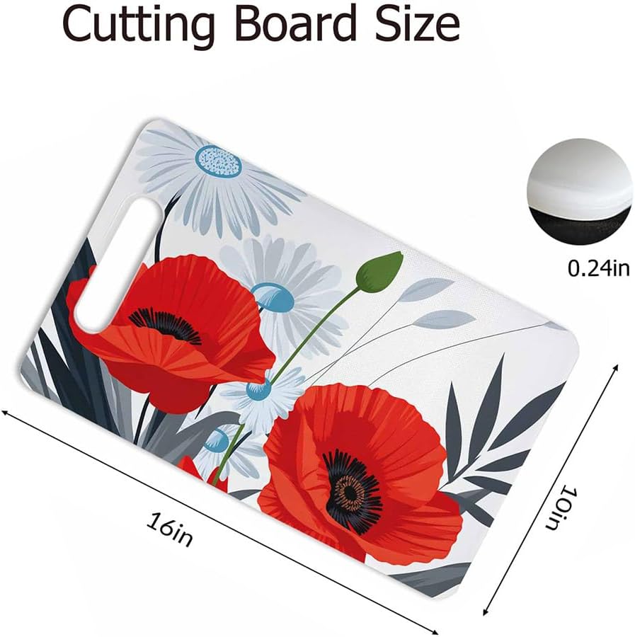 Coffee Set Cutting Board with Handles Coffee Maker Muffin Cup Flower Hot Drink Love Cutting Boards Plastic Safe Chopping Board for Kitchen 16" x 10" x 0.24"