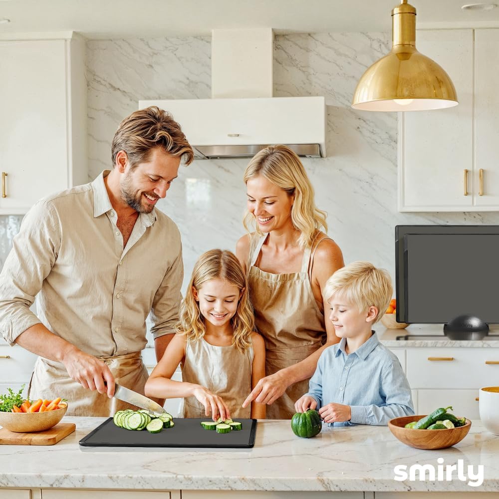 SMIRLY Plastic Cutting Board Set with Holder 3 Pieces, Non-Slip Dishwasher Safe Chopping Boards for Kitchen, Black & White