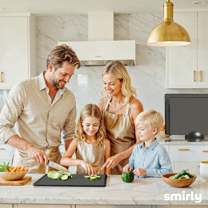 SMIRLY Plastic Cutting Board Set with Holder 3 Pieces, Non-Slip Dishwasher Safe Chopping Boards for Kitchen, Black & White