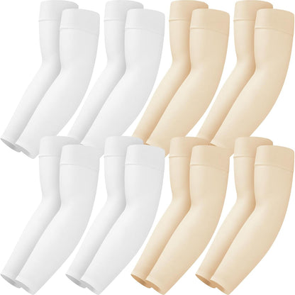 Mochabao 8 Pairs Soft Arm Sleeves, UV Sun Protection Cooling Compression Arm Covers for Outdoor Work, Sports, Men & Women