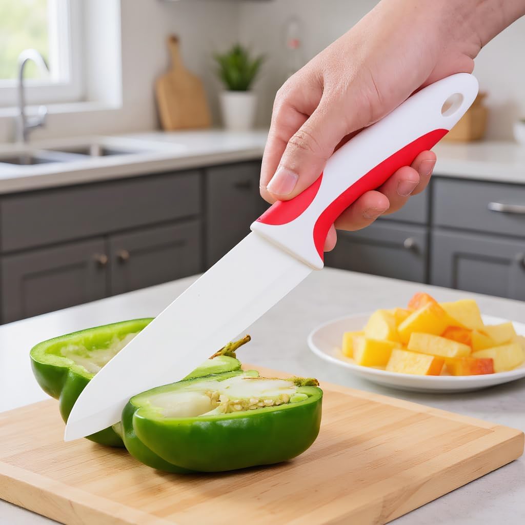 Zhiyun Professional Ceramic Kitchen Knife 6 Inch, Kitchen knife, 6” Chef knife with Sheaths Covers, Sharp Blade and Ergonomic Handle, Suitable for Chopping Meat Vegetables Fruit and bread.(Red)