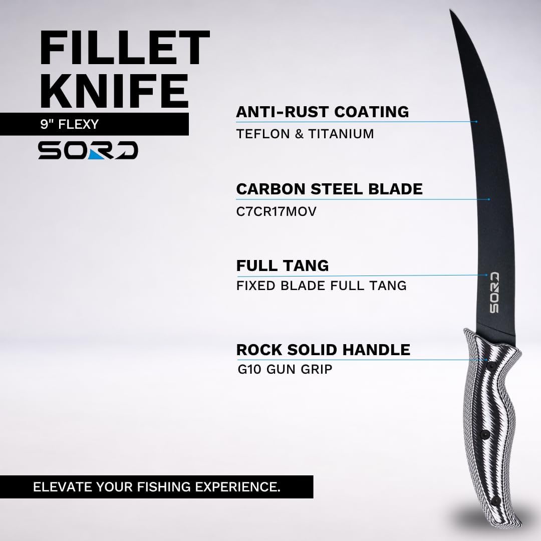 SORD Fillet Knife - 5-9" Filet Knives For Fish - Razor Sharp Boning Knife - Saltwater and Freshwater Fishing - Includes Kydex Sheath - Full Tang Blades | G10 Non Slip Grip | Corrosion Resistant